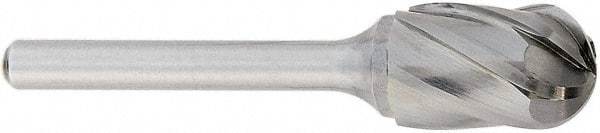OSG - 5/8" Cut Diam, 1/4" Shank Diam, Cylinder with Radius Head Fluted Cut Burr - Carbide, Radius End, 1" LOC, 2" OAL - Apex Tool & Supply