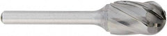 OSG - 5/8" Cut Diam, 1/4" Shank Diam, Cylinder with Radius Head Fluted Cut Burr - Carbide, Radius End, 1" LOC, 2" OAL - Apex Tool & Supply