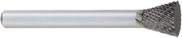 OSG - 3/8" Cut Diam, 1/4" Shank Diam, Inverted Cone Head Burr - Carbide, Flat End, 3/8" LOC, 2" OAL - Apex Tool & Supply