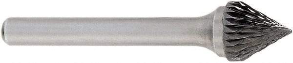 OSG - 5/8" Cut Diam, 1/4" Shank Diam, Cone Head Burr - Carbide, Point End, 2" OAL - Apex Tool & Supply