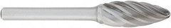 OSG - 3/4" Cut Diam, 1/4" Shank Diam, Flame Head Fluted Cut Burr - Carbide, Radius End, 1-5/8" LOC, 2" OAL - Apex Tool & Supply