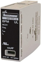 Cooper Bussmann - 1 Pole, 1 Phase, 20 kA Nominal Current, 90mm Long x 18mm Wide x 65mm Deep, Thermoplastic Hardwired Surge Protector - DIN Rail Mount, 125 kA Short Circuit Current, 347 VAC, 600 VAC Operating Voltage, 40 kA Surge Protection - Apex Tool & Supply