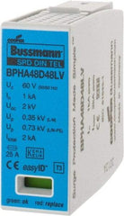 Cooper Bussmann - 2 Pole, 1 Phase, 1 kA Nominal Current, 90mm Long x 18mm Wide x 66mm Deep, Thermoplastic Hardwired Surge Protector - DIN Rail Mount, 48 VAC/VDC, 60 VAC/VDC Operating Voltage, 60 kA Surge Protection - Apex Tool & Supply