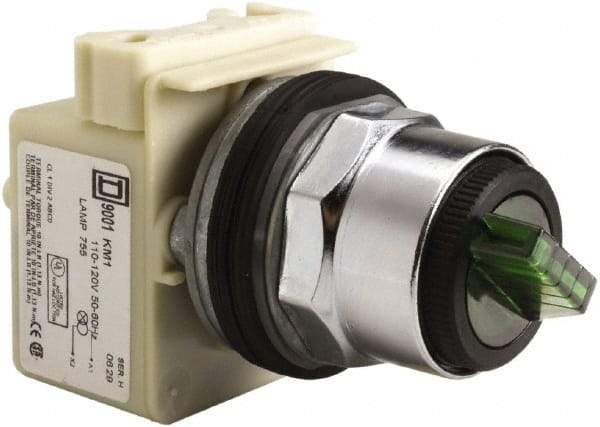 Square D - 30mm Mount Hole, 2 Position, Selector Switch Only - Green, Maintained (MA), Illuminated - Apex Tool & Supply
