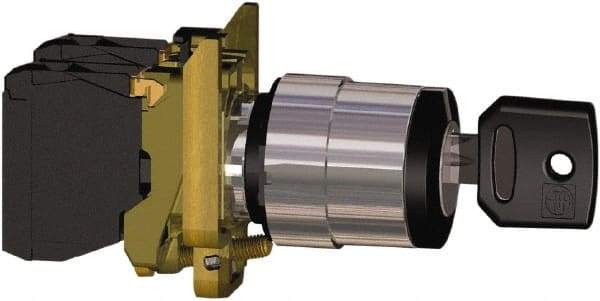 Square D - 0.87 Inch Mount Hole, 3 Position, Key Operated, Selector Switch Only - Black, Maintained (MA), 2NO, Shock and Vibration Resistant - Apex Tool & Supply