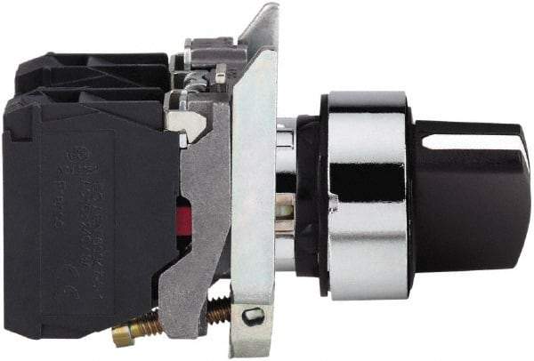 Schneider Electric - 22mm Mount Hole, 2 Position, Handle Operated, Selector Switch with Contact Blocks - Black, Momentary (MO), Nonilluminated, Shock, Vibration and Water Resistant - Apex Tool & Supply
