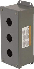 Square D - 3 Hole, 30mm Hole Diameter, Steel Pushbutton Switch Enclosure - 5-1/4 Inch High x 4.17 Inch Wide x 3.62 Inch Deep, 1, 3, 15 NEMA Rated - Apex Tool & Supply