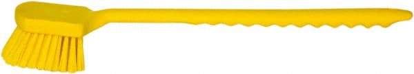 PRO-SOURCE - 1-3/4" Bristle Length, Plastic Utility Scrub Brush - 4-1/2" Long x 3-3/4" Wide Head, 20" OAL, Long Handle, Yellow, Foam Block - Apex Tool & Supply