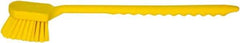 PRO-SOURCE - 1-3/4" Bristle Length, Plastic Utility Scrub Brush - 4-1/2" Long x 3-3/4" Wide Head, 20" OAL, Long Handle, Yellow, Foam Block - Apex Tool & Supply