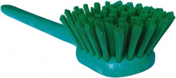 PRO-SOURCE - 1-3/4" Bristle Length, Plastic Utility Scrub Brush - 4-1/2" Long x 3-3/4" Wide Head, 20" OAL, Long Handle, Green, Foam Block - Apex Tool & Supply