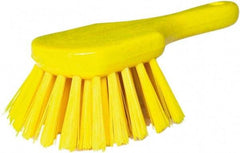 PRO-SOURCE - 1-3/4" Bristle Length, Plastic Utility Scrub Brush - 4-1/2" Long x 3-3/4" Wide Head, 8-1/2" OAL, Short Handle, Yellow, Foam Block - Apex Tool & Supply