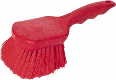 PRO-SOURCE - 1-3/4" Bristle Length, Plastic Utility Scrub Brush - 4-1/2" Long x 3-3/4" Wide Head, 8-1/2" OAL, Short Handle, Red, Foam Block - Apex Tool & Supply