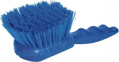 PRO-SOURCE - 1-3/4" Bristle Length, Plastic Utility Scrub Brush - 4-1/2" Long x 3-3/4" Wide Head, 8-1/2" OAL, Short Handle, Blue, Foam Block - Apex Tool & Supply
