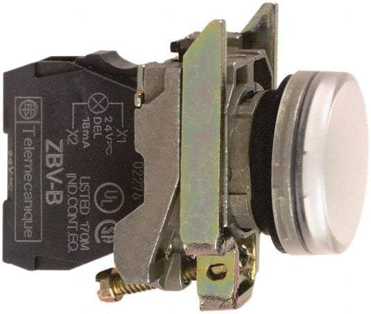 Square D - 110-120 VAC White Lens LED Indicating Light - Round Lens, Screw Clamp Connector, 46.5mm OAL x 30mm Wide, Shock Resistant, Vibration Resistant - Apex Tool & Supply