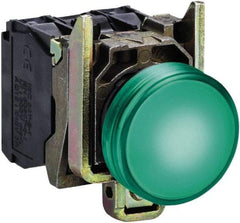 Square D - 24 VAC/VDC Green Lens LED Indicating Light - Round Lens, Screw Clamp Connector, 46.5mm OAL x 30mm Wide, Shock Resistant, Vibration Resistant - Apex Tool & Supply