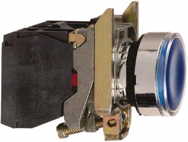 Square D - 0.87 Inch Mount Hole, Flush, Pushbutton Switch Only - Round, Blue Pushbutton, Illuminated, Momentary (MO), Shock and Vibration Resistant - Apex Tool & Supply