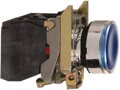 Square D - 0.87 Inch Mount Hole, Flush, Pushbutton Switch Only - Round, Blue Pushbutton, Illuminated, Momentary (MO), Shock and Vibration Resistant - Apex Tool & Supply
