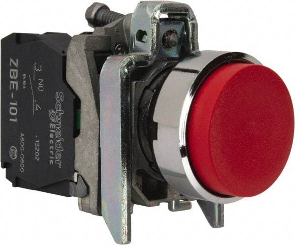 Square D - 22mm Mount Hole, Extended Straight, Pushbutton Switch Only - Round, Red Pushbutton, Nonilluminated, Momentary (MO) - Apex Tool & Supply