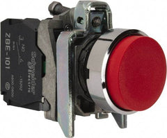 Square D - 22mm Mount Hole, Extended Straight, Pushbutton Switch Only - Round, Red Pushbutton, Nonilluminated, Momentary (MO) - Apex Tool & Supply