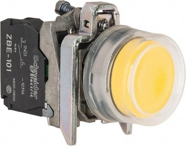 Square D - 0.87 Inch Mount Hole, Pushbutton Switch Only - Round, Yellow Pushbutton, Illuminated, Momentary (MO), Shock and Vibration Resistant - Apex Tool & Supply