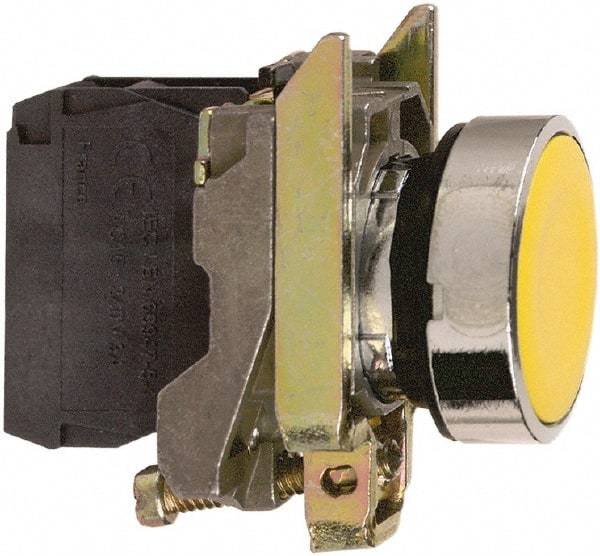 Square D - 0.87 Inch Mount Hole, Flush, Pushbutton Switch Only - Round, Yellow Pushbutton, Nonilluminated, Momentary (MO), Shock and Vibration Resistant - Apex Tool & Supply