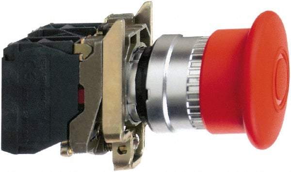 Square D - 0.87 Inch Mount Hole, Extended Mushroom Head, Pushbutton Switch Only - Round, Red Pushbutton, Nonilluminated, Maintained (MA), Momentary (MO), Shock and Vibration Resistant - Apex Tool & Supply