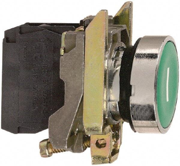 Square D - 0.87 Inch Mount Hole, Flush, Pushbutton Switch Only - Round, Green Pushbutton, Nonilluminated, Momentary (MO), Shock and Vibration Resistant - Apex Tool & Supply