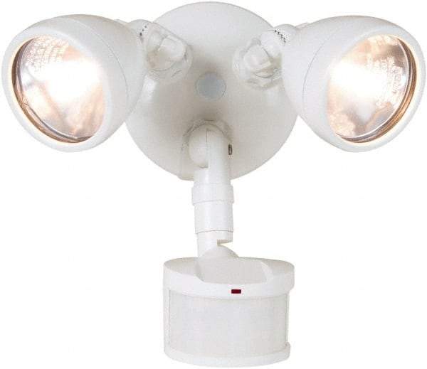 Cooper Lighting - 2 Head, 70 Ft. Detection, 270° Angle, Halogen Lamp Motion Sensing Light Fixture - 120 Volt, 200 Watt, Metal White Housing, Wall, Eave Mounted - Apex Tool & Supply