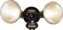 Cooper Lighting - 2 Head, 60 Ft. Detection, 110° Angle, PAR38 Lamp Motion Sensing Light Fixture - 120 Volt, 300 Watt, Plastic Black Housing, Wall, Eave Mounted - Apex Tool & Supply