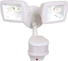 Cooper Lighting - 2 Head, 90 Ft. Detection, 270° Angle, Halogen Lamp Motion Sensing Light Fixture - 120 Volt, 200 Watt, Metal White Housing, Wall, Eave Mounted - Apex Tool & Supply