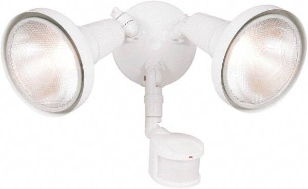 Cooper Lighting - 2 Head, 70 Ft. Detection, 180° Angle, PAR Lamp Motion Sensing Light Fixture - 120 Volt, 300 Watt, Metal White Housing, Wall, Eave Mounted - Apex Tool & Supply