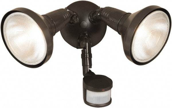 Cooper Lighting - 2 Head, 70 Ft. Detection, 180° Angle, PAR Lamp Motion Sensing Light Fixture - 120 Volt, 300 Watt, Metal Bronze Housing, Wall, Eave Mounted - Apex Tool & Supply