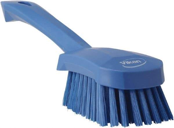 Vikan - 1.3" Bristle Length, Polyester Scrub Brush - 4-1/4" Long x 2-3/4" Wide Head, 10" OAL, Blue, Polypropylene Block - Apex Tool & Supply