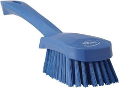 Vikan - 1.3" Bristle Length, Polyester Scrub Brush - 4-1/4" Long x 2-3/4" Wide Head, 10" OAL, Blue, Polypropylene Block - Apex Tool & Supply