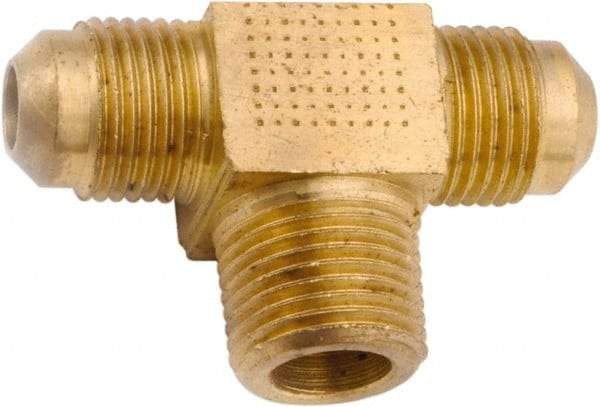 ANDERSON METALS - 1/2" Tube OD, 45° Lead Free Brass Flared Tube Male Branch Tee - 3/8 NPT, Flare x Flare x MIP Ends - Apex Tool & Supply