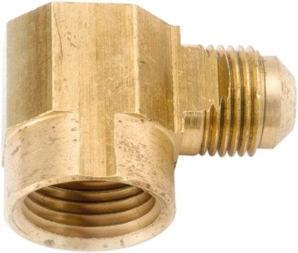 ANDERSON METALS - 1/4" Tube OD, 45° Lead Free Brass Flared Tube Female Elbow - 1/8 NPT, Flare x FNPT Ends - Apex Tool & Supply