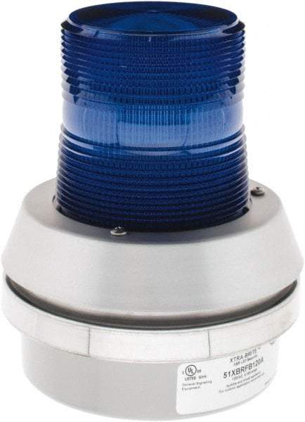 Edwards Signaling - 120 VAC, LED, Blue, Flashing Light - 65 Flashes per min, 1/2 Inch Pipe, 6 Inch Diameter, 7-3/8 Inch High, Box Mount, Pane, Pipe, Surface and Wall Mount - Apex Tool & Supply