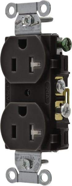 Hubbell Wiring Device-Kellems - 125 VAC, 20 Amp, 5-20R NEMA Configuration, Black, Specification Grade, Self Grounding Duplex Receptacle - 1 Phase, 2 Poles, 3 Wire, Flush Mount, Tamper Resistant - Apex Tool & Supply