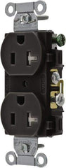 Hubbell Wiring Device-Kellems - 125 VAC, 20 Amp, 5-20R NEMA Configuration, Black, Specification Grade, Self Grounding Duplex Receptacle - 1 Phase, 2 Poles, 3 Wire, Flush Mount, Tamper Resistant - Apex Tool & Supply