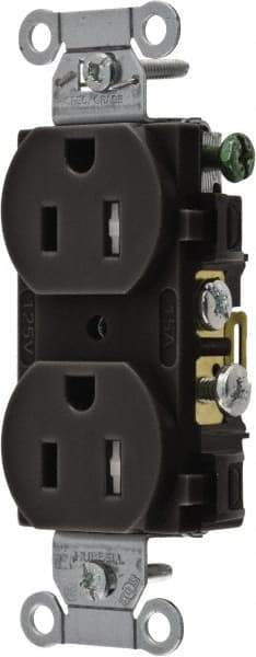 Hubbell Wiring Device-Kellems - 125 VAC, 15 Amp, 5-15R NEMA Configuration, Black, Specification Grade, Self Grounding Duplex Receptacle - 1 Phase, 2 Poles, 3 Wire, Flush Mount, Tamper Resistant - Apex Tool & Supply