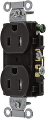 Hubbell Wiring Device-Kellems - 125 VAC, 15 Amp, 5-15R NEMA Configuration, Black, Specification Grade, Self Grounding Duplex Receptacle - 1 Phase, 2 Poles, 3 Wire, Flush Mount, Tamper Resistant - Apex Tool & Supply