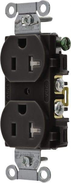 Hubbell Wiring Device-Kellems - 125 VAC, 20 Amp, 5-20R NEMA Configuration, Black, Specification Grade, Self Grounding Duplex Receptacle - 1 Phase, 2 Poles, 3 Wire, Flush Mount, Tamper Resistant - Apex Tool & Supply