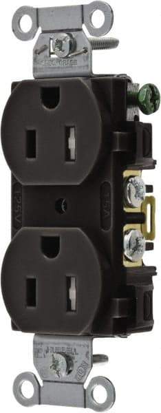 Hubbell Wiring Device-Kellems - 125 VAC, 15 Amp, 5-15R NEMA Configuration, Black, Specification Grade, Self Grounding Duplex Receptacle - 1 Phase, 2 Poles, 3 Wire, Flush Mount - Apex Tool & Supply