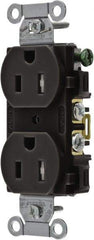 Hubbell Wiring Device-Kellems - 125 VAC, 15 Amp, 5-15R NEMA Configuration, Black, Specification Grade, Self Grounding Duplex Receptacle - 1 Phase, 2 Poles, 3 Wire, Flush Mount - Apex Tool & Supply