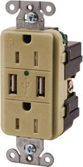 Hubbell Wiring Device-Kellems - 2 USB Port, 2 Receptacle, 125 VAC, 5 VDC USB Receptacle - 5-15R NEMA Configuration, 15 Amp, Ivory, 3.8 Amp Charging Power, Screw Mount - Apex Tool & Supply