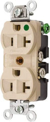 Hubbell Wiring Device-Kellems - 125 VAC, 20 Amp, 5-20R NEMA Configuration, Ivory, Hospital Grade, Self Grounding Duplex Receptacle - 1 Phase, 2 Poles, 3 Wire, Flush Mount, Chemical, Corrosion and Impact Resistant - Apex Tool & Supply