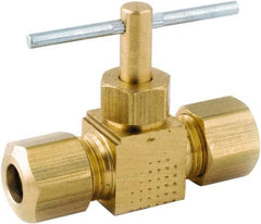 ANDERSON METALS - 1/4 x 1/4" Pipe, Inline Metal Seat Needle Valve - Brass Seal, Compression x Compression Ends, Lead Free Brass Valve, 150 Max psi - Apex Tool & Supply