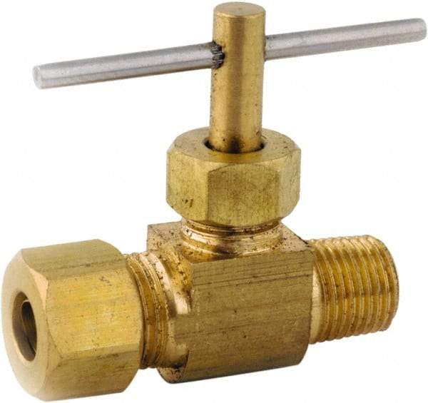 ANDERSON METALS - 1/4 x 1/4" Pipe, Inline Metal Seat Needle Valve - Brass Seal, Compression x MIP Ends, Lead Free Brass Valve, 150 Max psi - Apex Tool & Supply