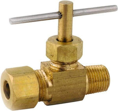 ANDERSON METALS - 1/4 x 1/4" Pipe, Inline Metal Seat Needle Valve - Brass Seal, Compression x MIP Ends, Lead Free Brass Valve, 150 Max psi - Apex Tool & Supply