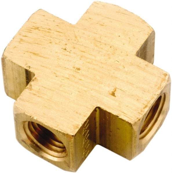 ANDERSON METALS - 3/8-18 Female Thread, Lead Free Brass Industrial Pipe Female Cross - FNPT, 1,000 psi - Apex Tool & Supply